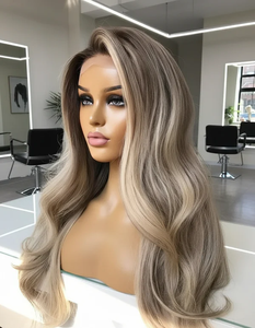 Peluca Judía Kosher con Frente de Encaje Suizo, <span class=keywords><strong>Cabello</strong></span> Humano 100% Virgen Europeo, Estilo Bob <span class=keywords><strong>Ondulado</strong></span> Rubio Degradado, Tamaño Grande, Corta y Larga - Product Image 1