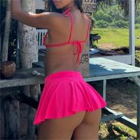 Maillot de bain deux pièces pour femme, micro bikini, vêtement de plage, en tissu recyclé, avec mini-jupe à volants, design fendu, personnalisable, marque privée, vente en gros