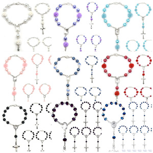 Bracelet de prière en perles roses, croix en argent sterling 925, bijoux religieux unisexe - Product Image 5