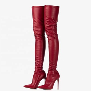 Botas Altas hasta el Muslo para Mujer, Talla 44, Ajuste Ancho, Punta Puntiaguda, de Cuero Mate, Botines Largos por Encima de la Rodilla - Product Image 4