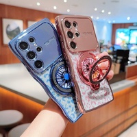 Coque de téléphone en gros à bords ondulés, électroplaquée, imprimé léopard, pailletée, avec support Fidget Spinner pour Samsung S26 Ultra S25 S24 S23