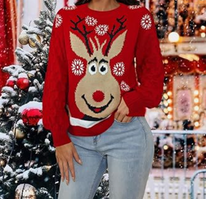 Pull de Noël moche pour femme 100 % coton, motif renne et flocon de neige tricoté, idéal pour les fêtes, motif personnalisé, haut décontracté doux - Product Image 3