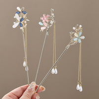 Style chinois fleur épingle à cheveux Hanfu chignon épingle à cheveux ancienne fleur en forme d'éventail épingle à cheveux Style chinois gland étape-secouant alliage épingle à cheveux