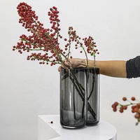Cahaya Nordic mewah kaca bergaris vas kreatif modern ruang tamu karangan bunga ornamen dalam ruangan bunga kering vas kaca