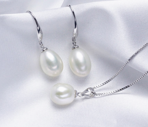 <span class=keywords><strong>925</strong></span> 스털링 실버 여성용 화이트 컬러 천연 담수 진주 목걸이 주얼리 세트 - Product Image 6