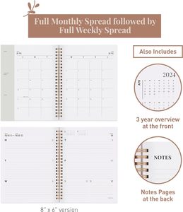 Organizador de planificador semanal A5 2024, Agenda mensual anual con tapa dura, Flexible cubierta, papel, notas, páginas, encuadernación de alambre - Product Image 4
