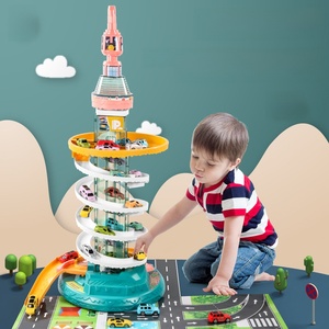 Inertance Jouet de circuit de voitures à assembler soi-même pour petits véhicules, avec piste coulissante, garage de parking et aventure, modèle B/O, avec <span class=keywords><strong>rail</strong></span> de tour haute et emplacement pour voitures - Product Image 1