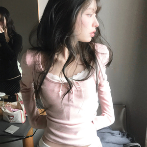 Blusa Casual de Moda para Mujer, Estilo Juvenil y Elegante, con Encaje Dulce, Parches, Lazo, Manga Larga, Corte Ajustado, para Uso Diario, Estilo INS, Atuendo Lindo - Product Image 5