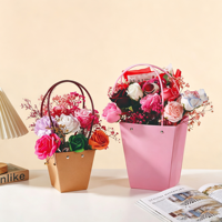 Tas Tote Bunga Kustom Kotak Hadiah Buket Kemasan Rangkaian Bunga Untuk Hari Valentine Hari Ibu Hari Wanita Grosir Florist