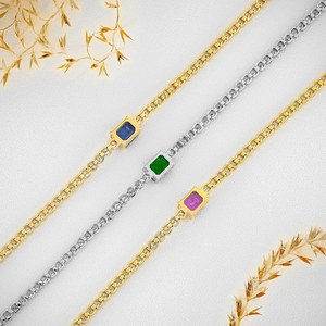 18k Gold Diamond Tennis <b>Bracelet</b>: Emerald, Sapphire or <b>Ruby</b> Center - Product Image 2