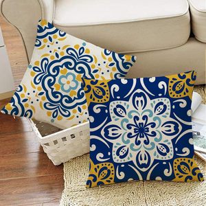 4 Fundas de <span class=keywords><strong>Almohada</strong></span> con Diseño de Mandala Bohemia, Flores Geométricas Azules y Amarillas, Arte Abstracto Mediterráneo Marroquí - Product Image 4