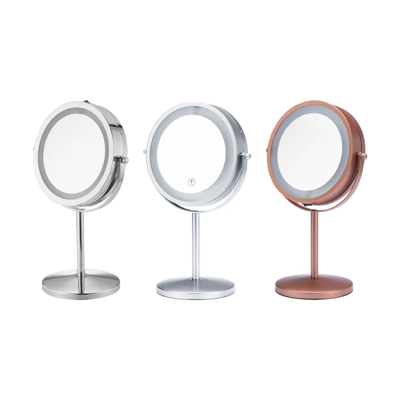 360 Grad Custom Stand LED beleuchtete runde Kosmetik spiegel Desktop Beauty Mirror mit LED