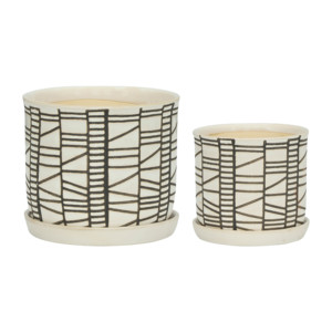 Set di vasi da fiori in ceramica con sottovasi, design geometrico moderno per uso interno ed esterno - Product Image 1