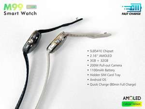 Montre connectée Android M99 4G avec carte SIM, 3+32 Go, version mondiale, débloquée en usine, appels indépendants, Google Play, WhatsApp, GPS - Product Image 5