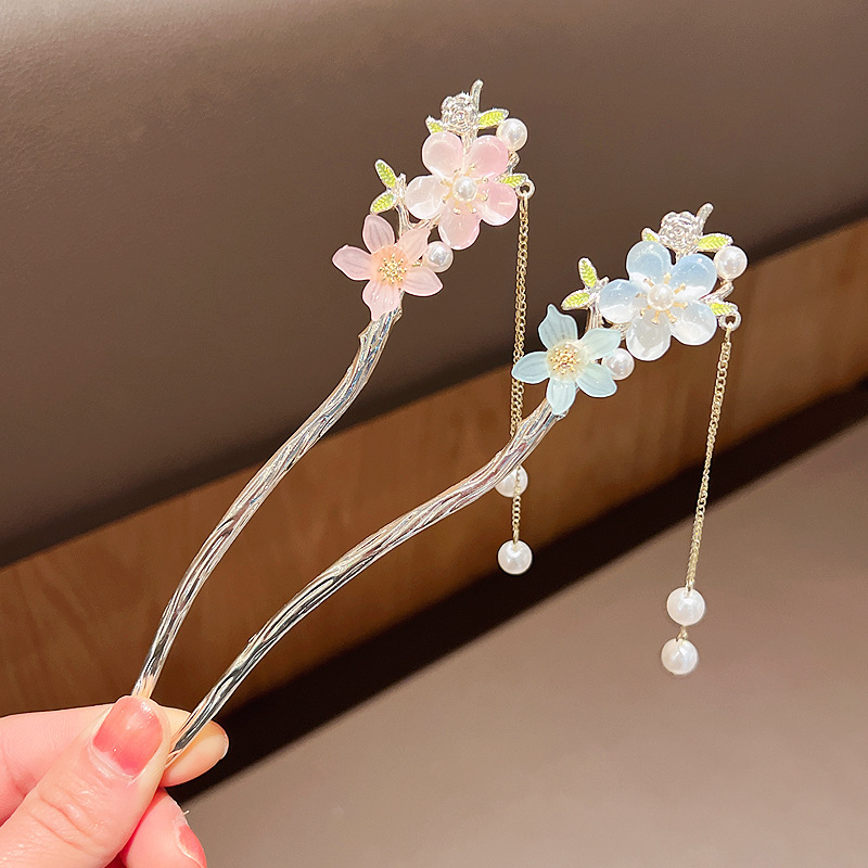 Flower Pink Tassel Metal Hair Sticks Shake Hairpin Headwear Hair Sticks Hair Accessories For Women Wholesale