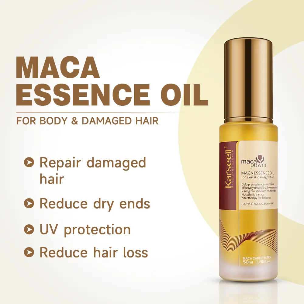 毎日のヘアケア修理のためのKarseell Maca Essence Oil 50MLの製造ダメージヘア栄養ヘアオイル