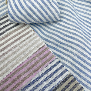 Vải lanh sọc 100% Pháp, vải lanh nhuộm sợi mềm mại dùng may quần áo, áo sơ mi, vải lanh sọc dệt cuộn - Product Image 6