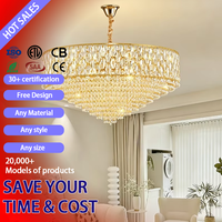DUOMEIJU Lustre LED ovale moderne et minimaliste de luxe en or, avec cadre en fer et cristaux K9, hauteur réglable, idéal pour hôtels
