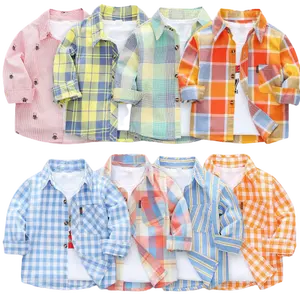 Nouveaux garçons et filles printemps automne bébé coton rayé 1-7 ans manteau à manches longues enfants chemise à carreaux pour enfants