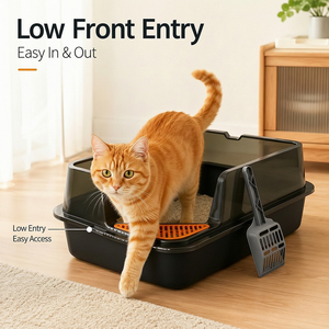 Caja de arena para gatos XL de 60 cm con rejilla frontal integrada, antitransportación de arena, inodoro para mascotas de lados altos, envío directo desde la UE, en stock en Polonia - Product Image 3