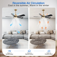 Ventilateur de plafond intelligent de style simple de 42 pouces avec 5 pales en ABS, finition noir et or et moteur DC pour la décoration de la maison