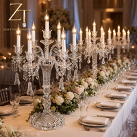 Décoration de table de mariage, chandelier en cristal à 7 bras, porte-bougie en verre, tube cylindrique en verre, candelabre en cristal
