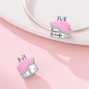 Abalorios de cobre plateado con circonitas cúbicas para pulseras DIY, diseño de corona de princesa y pastel de cumpleaños - Product Image 3