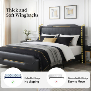 Lit plateforme moderne en cuir réglable King Size avec tête et pied <span class=keywords><strong>de</strong></span> lit à volants, rembourrés en PU - Design élégant - Product Image 3