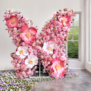 Décoration populaire d'extérieur en fleurs artificielles en soie, arche en forme de papillon pour toile de fond de mariage avec support - Product Image 1