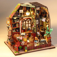 Kit de maison miniature vintage en forme de bibliothèque avec lumière LED, kit miniature en bois à monter soi-même pour adultes, décoration d'étagère, cadeau