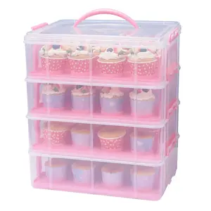 Groothandel 1- 2 - 3 - 4 Lagen Plastic Beker Gebak Doos Drager Meerlagige Rechthoekige Cup Cake Box Muffin Plastic Opslag