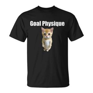 Goal Physique Cat <b>Meme</b> T-<b>Shirt</b> Black Unisex Adult Crew Neck Short Sleeve Digital Printing - Product Image 1