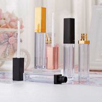 En gros Personnalisé En Plastique Brillant À Lèvres Tube Carré Noir Conteneur Emballage Tubes Vides Et Baguette Liquide Rouge À Lèvres Cosmétique Brillant À Lèvres