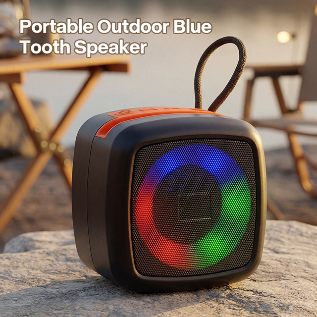 Portable Blue Tooth Wireless Speaker with Colorful Light Show and Phone Holder for Travel Camping and Home Entertainment