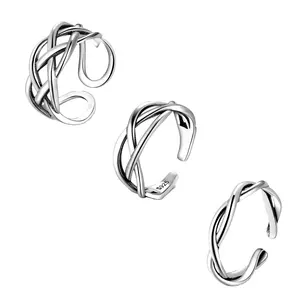 925 Sterling Silver Four ThreeTwo Line Twist Celtic Knot Ring Open Middle Finger Knuckle Rings Adjustable Size 4-6