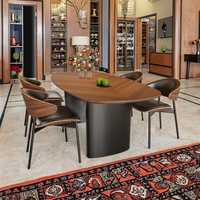 Table à manger de luxe avec plateau en bois, ensemble de table à manger moderne minimaliste haut de gamme, table à manger design en forme de feuille pour la maison