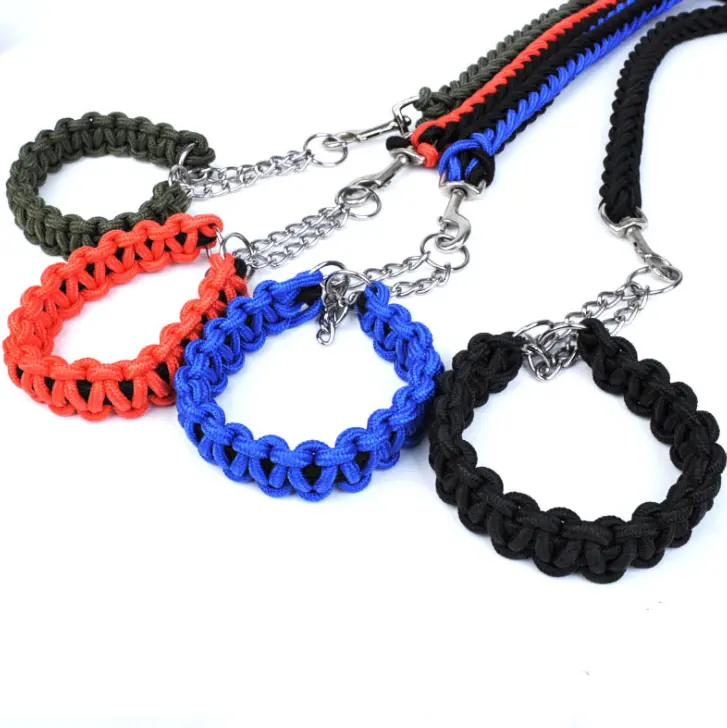 Grande Pet Colorido Oito-strand Nylon Corda Trançada Dog Collar com Trela Personalizado Opp Bag Confortável Strong Weaving Leash