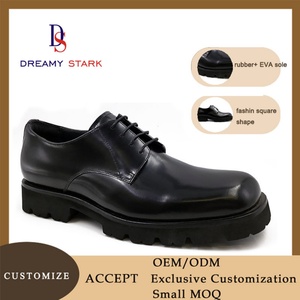 Chaussures de mariage originales de marque, nouvelle collection automne-hiver, forme carrée, en cuir véritable noir, logo personnalisé, à lacets, confortables - Product Image 6