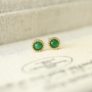 อาซูโอ 18K ทองคำแท้สีเหลืองมรกตธรรมชาติทรงกลมคลาสสิกต่างหูแบบมินิของขวัญสำหรับสุภาพสตรีและเด็กน่ารัก - Product Image 2