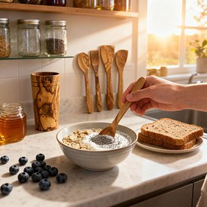 El juego de utensilios de cocina de madera de olivo de 5 piezas incluye soporte con espátula, cuchara para mezclar, cuchara para ensalada y tenedor - Product Image 4