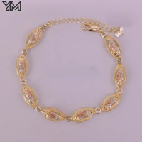 Bracelet Saint Jude en cuivre plaqué or 14K avec émail vert, incrusté de zircons cubiques étincelants tricolores, bijoux religieux en gros
