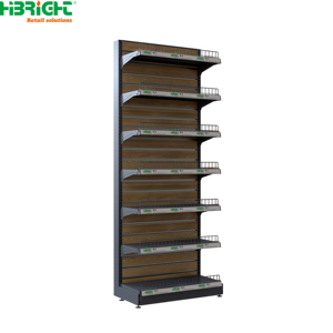 Gondole de supermarché noire perforée simple face avec rail porte-étiquette et garde-corps avant pour magasin de proximité - Product Image 3