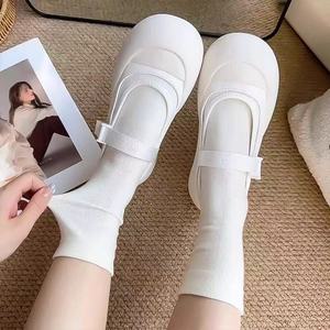Women Slouch <b>Socks</b> Mid Calf Solid Color Breathable Sweat Absorbing <b>Polyester</b> Fiber Youth Fashion - Product Image 1