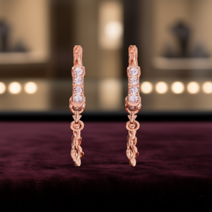 Boucles d'oreilles créoles E580 en or rose avec cristaux de strass sertis en canal, classiques pour femme, à porter au quotidien - Product Image 2