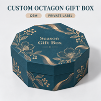 Boîte cadeau octogonale à étiquette privée, boîte rigide en carton imprimé avec du papier doré floral