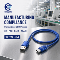 Câble de charge rapide USB-A vers Type-C 120W 6A professionnel LUNG KAY, bleu tressé, pour téléphone et tablette, personnalisable OEM ODM