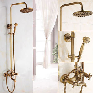 Ensemble de <span class=keywords><strong>douche</strong></span> de luxe <span class=keywords><strong>en</strong></span> laiton de style europé<span class=keywords><strong>en</strong></span> doré avec robinetterie vintage élévatrice eau froide et chaude et douchette pour <span class=keywords><strong>baignoire</strong></span> - Product Image 3