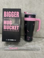 Gobelet isotherme portable à double paroi en acier inoxydable rose de 40 oz, tasse à café pour les voyages en plein air, avec poignée pour le camping