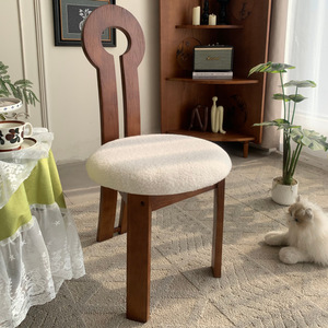 French Style Key Back Upholstered Dining Chair Solid Wood <b>Light</b> Luxury Design For Dining Room - Product Image 4