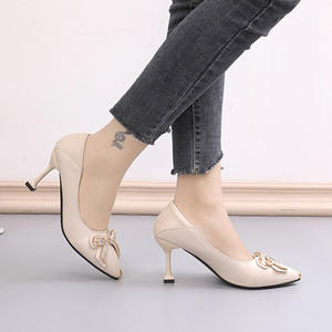 2025 nouveau printemps automne Collection Style français en cuir véritable pompes pour femmes talons hauts 5cm chaussures à talons mi-hauts Stiletto pointu - Product Image 3